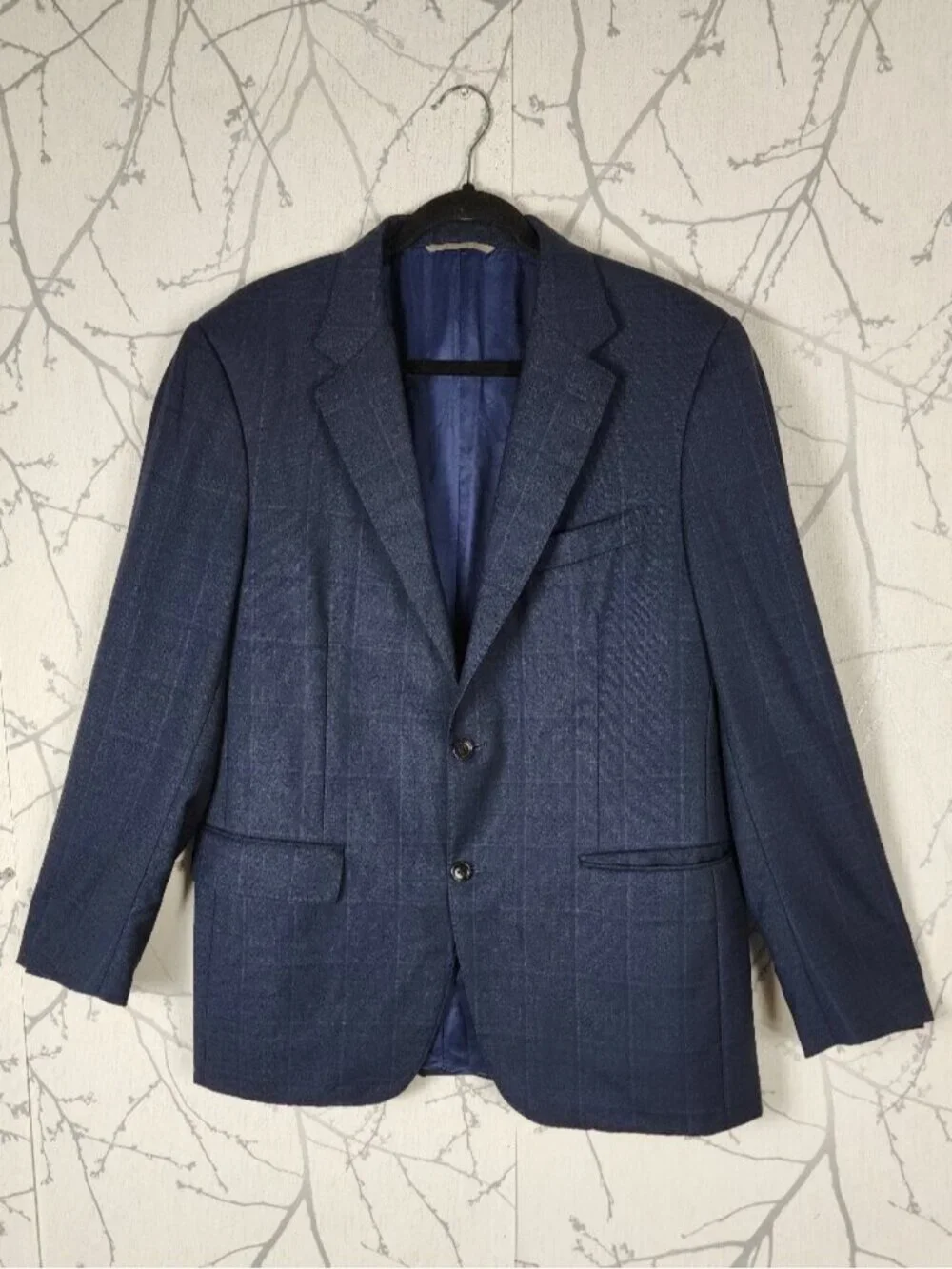 Canali Navy Windowpane Checks 100% Wool Blazer Sport Coat